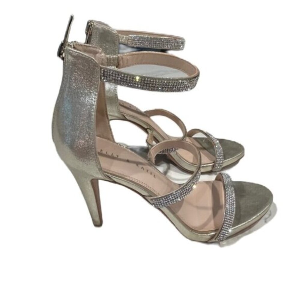 Elegant Silver Kelly & Katie Diamond Strappy High Heels Women’s 8.5